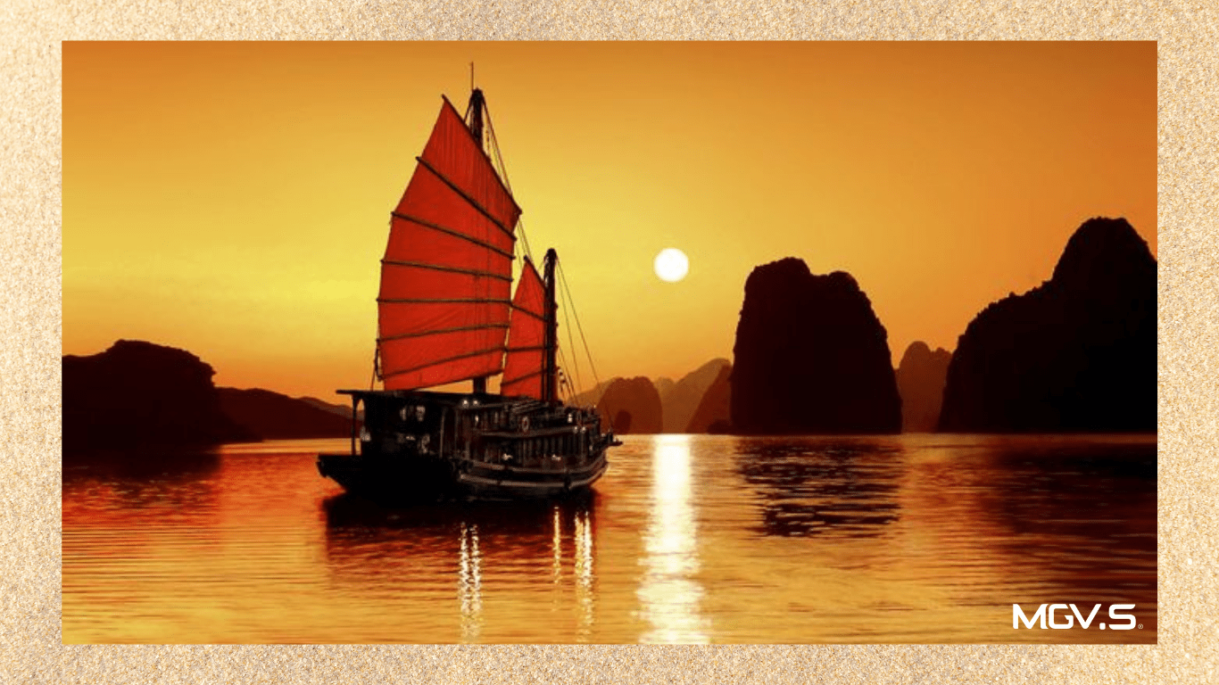 Cảnh hoàng hôn trển biển Hạ Long